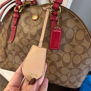 Coach Tan and Red Signature Dome Bag